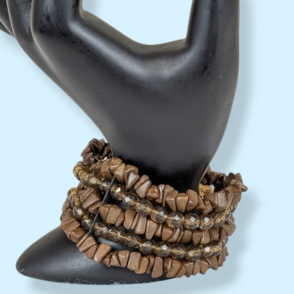 (2/$20) 5-Strand Brown Beaded Stretch Bracelet - Picture 1 of 3